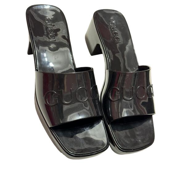 Gucci Rubber Logo Platform Slide Sandal in Black Size 37 Slip-On Open Toe - Picture 5 of 16